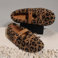 Chaussons plats doux et moelleux en fausse fourrure léopard tendance et personnalisés