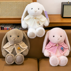 Peluche de Conejo con Chal de Pascua, Juguete de Peluche para Niños, Adorable Muñeco de Conejo con Orejas Largas, Relleno de Algodón PP, Blanco, Rosa, Marrón, Conejito de Peluche con Chal - Product Image 2