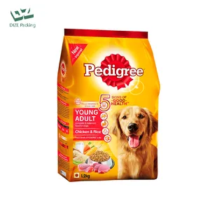 Saco de plástico para alimentos para animais de estimação, embalagem seca personalizada com fundo plano, folha de alumínio para cães e gatos, 5kg, 10kg, 15kg, 20kg, 25kg