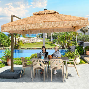 Resort Thatch Patio <strong>Umbrella</strong> Outdoor <strong>Parasol</strong> Cantilever Restaurant LED Light <strong>Umbrella</strong> &amp; Base - Product Image 1