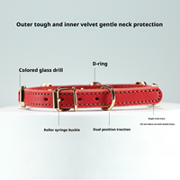 Collier pour chien en cuir véritable de vache, doux et luxueux, écologique, double ligne, double D, avec diamants