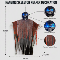 Décoration d'Halloween Squelette Suspendu Lumineux LED de 150 cm – Fantôme Grim Reaper pour Maison Hantée Intérieur/Extérieur