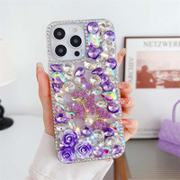 Bracelet de vente chaude Bling gros diamant paillettes papillon acrylique luxe fleur étui de téléphone portable pour Iphone 11 12 13 14 15 16