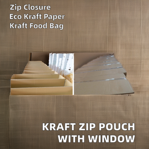 Thân thiện với môi nâu <span class=keywords><strong>kraft</strong></span> giấy Zip Pouch với Matte cửa sổ Tear notch Stand-Up nhiệt bịt kín nắp kéo bao bì mì Logo - Product Image 6