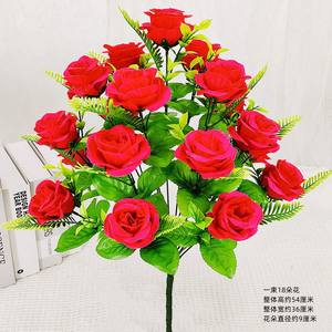 Ramo de <span class=keywords><strong>flores</strong></span> rosas artificiales de seda de 18 cabezas arreglo de ramo de rosas de imitación para <span class=keywords><strong>cementerio</strong></span> - Product Image 6