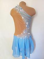 Tenue de danse lyrique sans manches bleu clair élégante avec jupe à volants asymétrique et strass scintillants