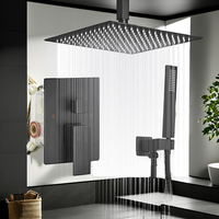 Ensemble de douche de luxe contemporain avec mitigeur pluie, fixation au plafond, carré, pour salle de bain, avec douchette à main, en laiton chromé poli, céramique douce, pour hôtel