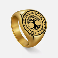 R050 l'arbre de vie Yggdrasil Viking Rune cercle Talisman amulette Talisman bijoux gravé au Laser bague en acier inoxydable