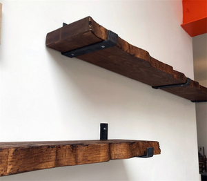 Rustic Furniture Handcrafted Scaffold Board Live Edge Lipped Metal U Bracket Wooden Floating <strong>Shelf</strong> - Product Image 5