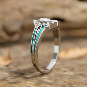 Anello in Argento T0894 con Diamante Rotondo Taglio Brillante Naturale Colore G da Donna, Gioiello di Fidanzamento con Intarsio in Turchese - Product Image 6