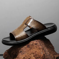 Nouvelles sandales pour hommes fabriquées en Chine, design italien tendance, en cuir de vachette véritable, pantoufles de luxe de Dubaï