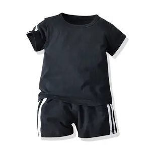 Kids Summer Pure Cotton Short Sleeves Sweatshirt Set Children Fashionable Sports Clothing Wholesale