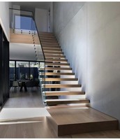 Escaliers d'intérieur modernes en bois et acier avec corde unique, garde-corps en câble métallique, garde-corps en verre pour villas, escalier intérieur flottant