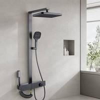 En gros Ensemble de douche gris pour appartement et hôtel, Robinet thermostatique, Jet pluie doux et fonction pause, Ensemble complet pour salle de bain avec commande à touches piano
