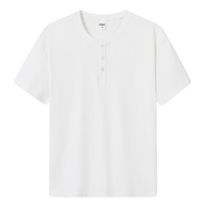 Camiseta Henley de Algodón Azul Marino, Manga Corta, Cuello Redondo, Color Sólido, Ropa Informal, Unisex, Disponible en Tallas para Adultos - Product Image 2