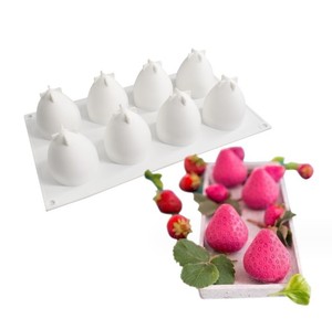 Cetakan kue Mousse silikon stroberi 8 lubang, untuk peralatan dapur roti DIY, alat memanggang kue kering - Product Image 1