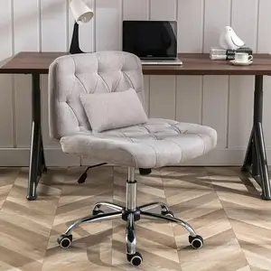 Asiento Silla de escritorio rodante sin brazos moderno con mechones ajustable giratorio de tela hogar Oficina silla giratoria ajustable con ruedas