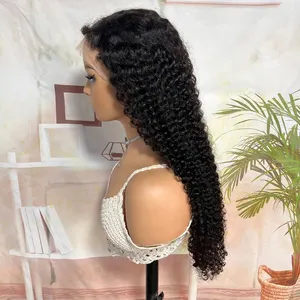 Peluca con bordes de pelo rizado de bebé de 13x6, pelucas de cabello humano Frontal de encaje suizo con ondas de agua, peluca transparente HD 4C con textura de línea de cabello 13x4