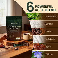Suplemento Natural para Dormir LIFEWORTH, Cacao Caliente en Polvo con Hongos Reishi, L-Teanina, Melatonina, Magnesio Glicinato