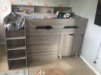 Lit superposé en bois de chêne gris avec étagères de rangement Échelle de bureau coulissante pour meubles d'enfants