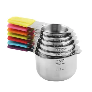 Tazas medidoras magnéticas de acero inoxidable 304, tazas medidoras coloridas con logotipo láser personalizado, juego de 5 cucharas - Product Image 1