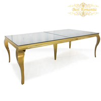 Table de salle à manger moderne en acier inoxydable pour 10 personnes, idéale pour les banquets de mariage en extérieur et les événements en salon d'hôtel