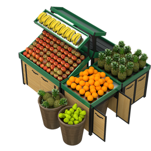 Highbright tùy chỉnh hai mặt Heavy-Duty gỗ + kim loại trái cây và rau <span class=keywords><strong>Rack</strong></span> hiển thị cho siêu thị cửa hàng tạp hóa - Product Image 2