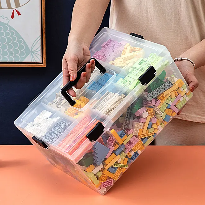 กล่องเก็บพลาสติกOrganizer Clear STACKABLEคอนเทนเนอร์ของเล่นเด็กBuilding Blocks Legoกล่องเก็บพร้อมฝาปิด
