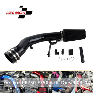 Air Intake Kit For 2003-2007 Ford 6.0L Diesel F-Series Pickup Trucks <b>Black</b> Aluminum Alloy With <b>Bracket</b> - Product Image 5