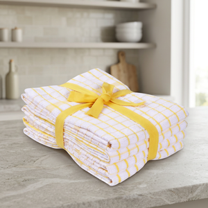 Checkered Cotton Kitchen <b>Towels</b> Dish Cloths Rectangle Woven Yellow White <b>Pattern</b> <b>Hand</b> Washable Machine Washable for Household - Product Image 1