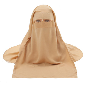 Hijab personnalisé populaire de haute qualité voile de niqab musulman une couche couverture de visage en tissu Meryl écharpe islamique Turban Hijab avec bande de cravate - Product Image 5
