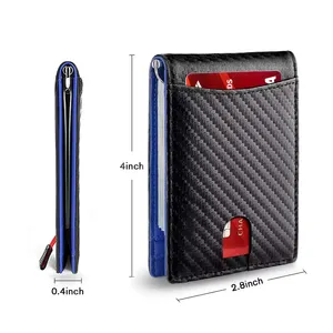 Custom Slim Moneyclip Wallet 2023 Fibre De Carbone Blue Carbon Fiber Wallet Rfid Money Clip For Men