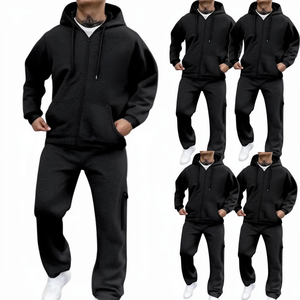 Ensemble de survêtements et pantalons en coton réfléchissant de haute qualité pour hommes et garçons, avec veste zippée à capuche et sweat-shirt, idéal pour l'hiver et les loisirs. - Product Image 1