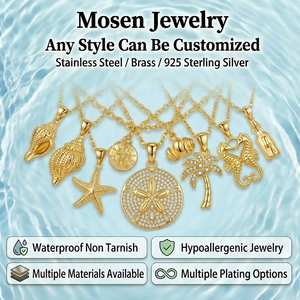 สร้อยคอสแตนเลสสตีลชุบทอง 18K ดีไซน์สวยงามจาก Mosen Jewelry พร้อมจี้รูปปลาดาว ทะเล เปลือกหอย ต้นปาล์ม ขายส่ง - Product Image 1