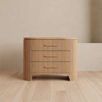 Table de chevet FERLY à 3 tiroirs, style mid-century, en bois massif, pour chambre à coucher, meuble de rangement
