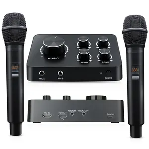 Grosir Pabrik OEM hitam Uhf Dual Channel Handheld jarak jauh nirkabel mikrofon Karaoke Mixer Home Theater sistem Karaoke