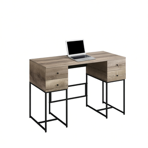 Rustic <b>Oak</b> 4 <b>Drawer</b> Computer <b>Desk</b> <b>With</b> Veneer Finish Home Office Writing <b>Desk</b> - Product Image 1