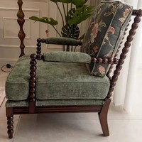 Dekorativer Wohnzimmer-Sessel mit Gemischtem Blumenmuster, Stoffbezug und Massivholz-Spindelgestell