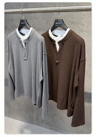 Sweat-shirt Henley pour homme à manches longues, pull en tricot surdimensionné à épaules tombantes, épais, doux, décontracté, marron foncé
