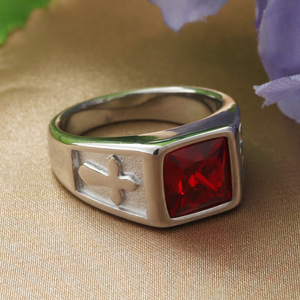Men's <b>Titanium</b> Steel Cross <b>Ring</b> 24mm Cubic Zirconia Bezel Setting Punk Style Fashion Jewelry Gift - Product Image 3