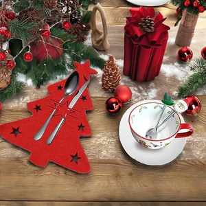 Hot Selling Christmas Cutlery Set Felt Table Decoration Christmas <b>Tree</b> Ornament Snowflake Utensil Holder Coaster Bulk - Product Image 2