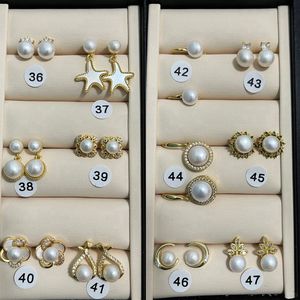 Pendientes de Plata de Ley 925 chapados en oro de 18 quilates <span class=keywords><strong>POLIVA</strong></span>, pendientes de perlas cultivadas de agua dulce blancas redondas - Product Image 3