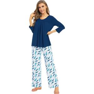 Ensemble pyjama femme personnalisé, haut à manches 3/4 et pantalon imprimé, vêtements de nuit en viscose bambou rafraîchissante avec poches, tailles S-XXL - Product Image 5