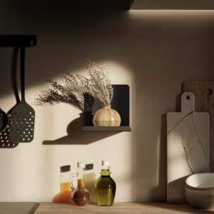 Étagère murale en métal Runa, noir mat, acier thermolaqué, style industriel moderne, étagères murales pour le salon, la chambre à coucher, rangements - Product Image 1