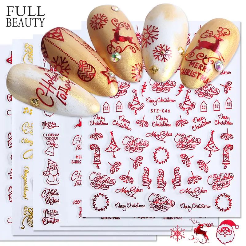 1pc 3D copo de Santa adhesivo llama etiqueta engomada de oro rojo de las uñas de manicura diseños de uñas de arte deslizante secreto Navidad uñas pegatinas