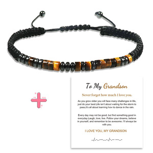Bracelet unisexe minimaliste de mode européenne et américaine, en pierre de kevlar noire, avec espaceur en obsidienne, design tressé en <span class=keywords><strong>code</strong></span> <span class=keywords><strong>morse</strong></span> - Cadeau - Product Image 6