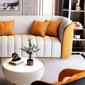 Set di Divani Dwoo in Ecopelle Color Zucca, 5 Pezzi, Lussuoso per Soggiorno, Moderno per Villa, Imbottitura in Schiuma ad Alta Resilienza, Set di Divani Extra Large - Product Image 4