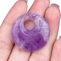 Pendentif Donut en Pierre Naturelle d'Amythyste, Breloque Cercle Creux en Pierre Précieuse pour Fabrication de Colliers DIY, Perle de Bijou pour Guérison des Chakras et Boucle de Paix