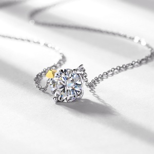 <span class=keywords><strong>Oro</strong></span> bianco placcato <span class=keywords><strong>925</strong></span> argento Sterling collana pendente 1 carato Moissanite CZ solitario Design per fidanzamento festa di nozze - Product Image 2