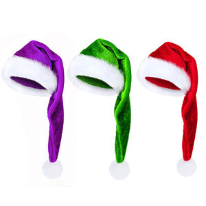 HT011 Chapeau de Père Noël <span class=keywords><strong>long</strong></span> avec logo personnalisé Chapeaux de Noël en velours pour adultes Chapeau de Père Noël - Product Image 1
